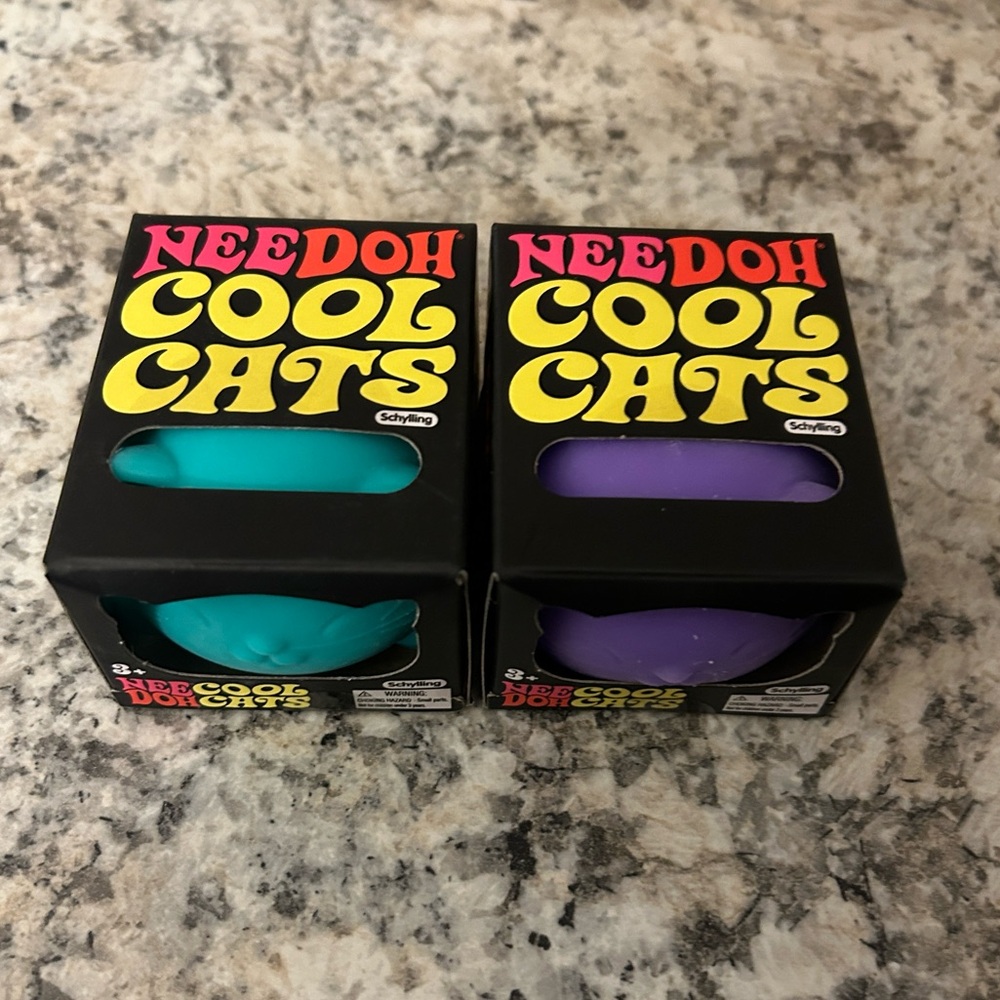 NeeDoh Cool Cats 2 PACK Purple & Teal Schylling Nee Doh Squishy Toys